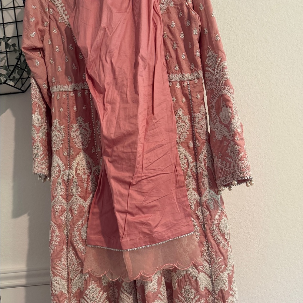 Blush Pink Embroidered Maxi Dress with Long Sleeves - Picture 9 of 9